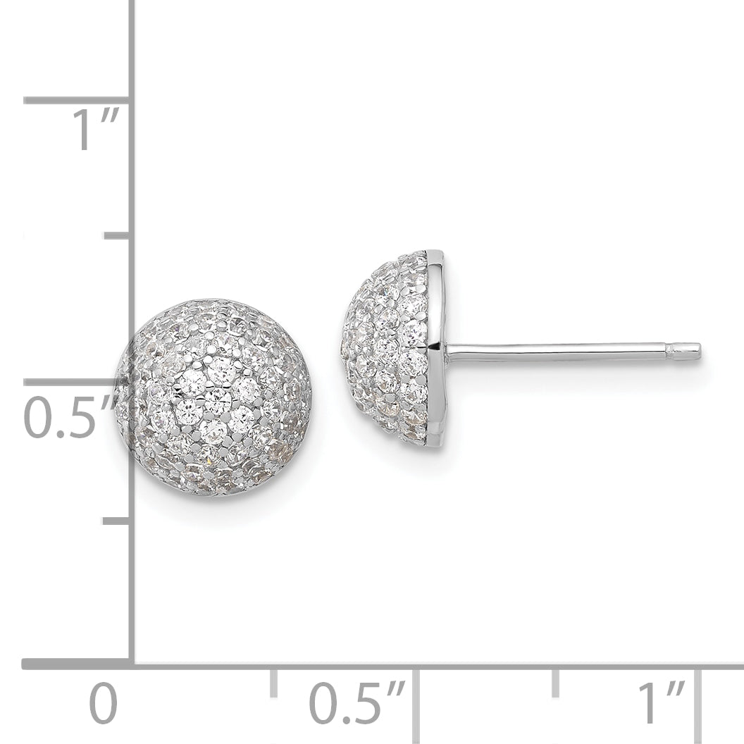 Sterling Silver Rhodium-plated Pav‚ CZ Domed Post Earrings
