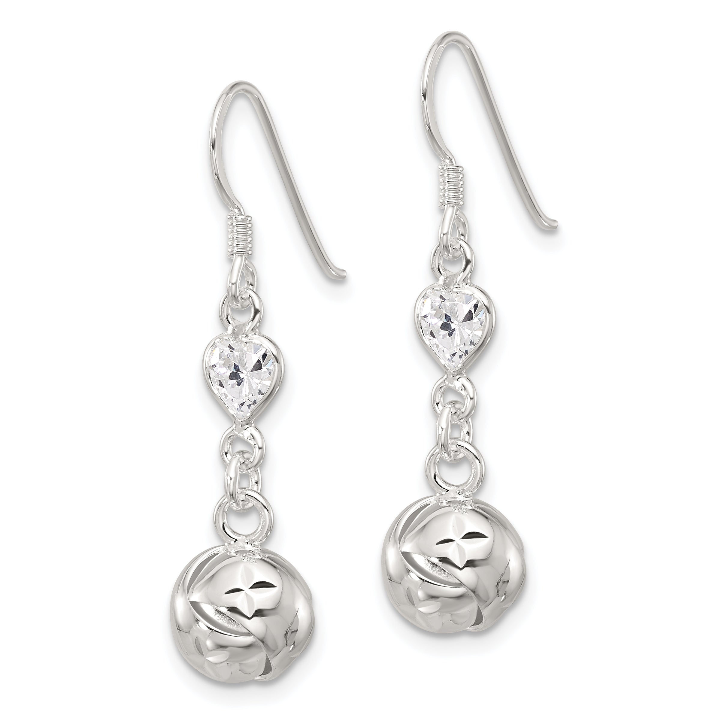 Sterling Silver Polished CZ Knot Dangle Shepherd Hook Earrings