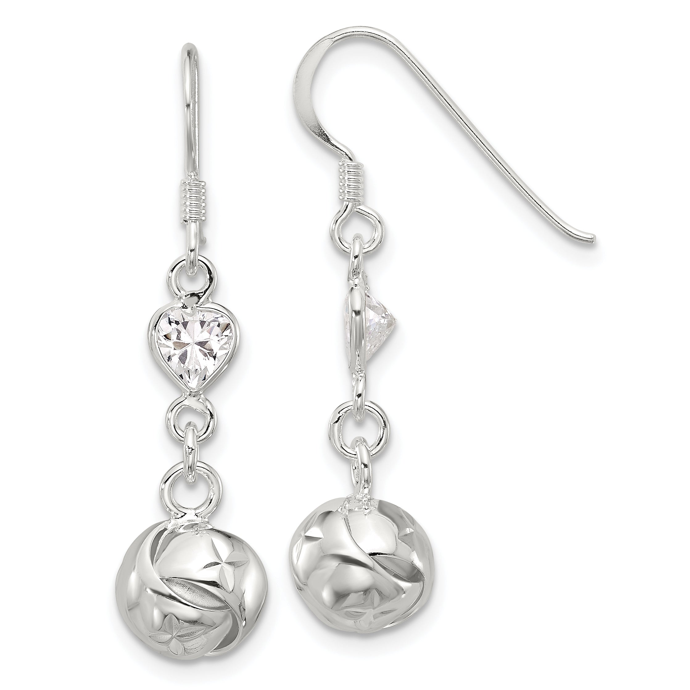 Sterling Silver Polished CZ Knot Dangle Shepherd Hook Earrings Main image