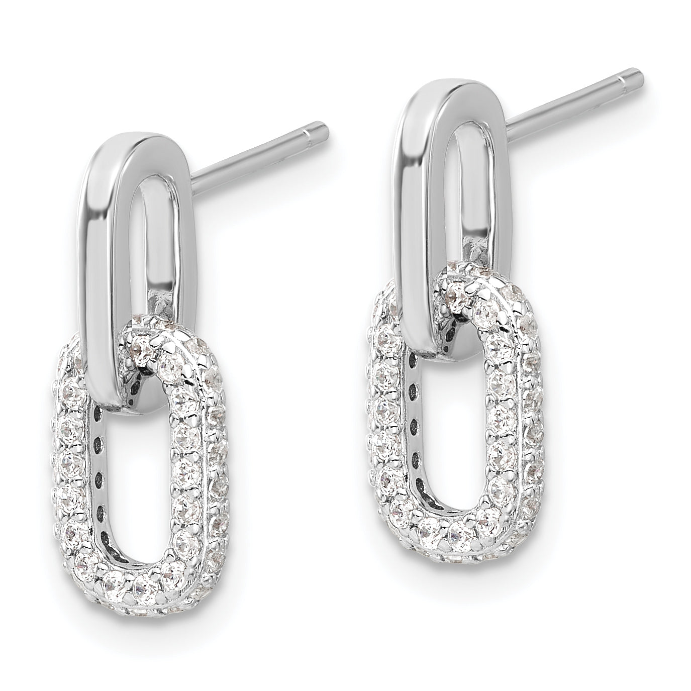 Sterling Silver Rhodium-plated Pave CZ Link Design Post Dangle Earrings Secondary image