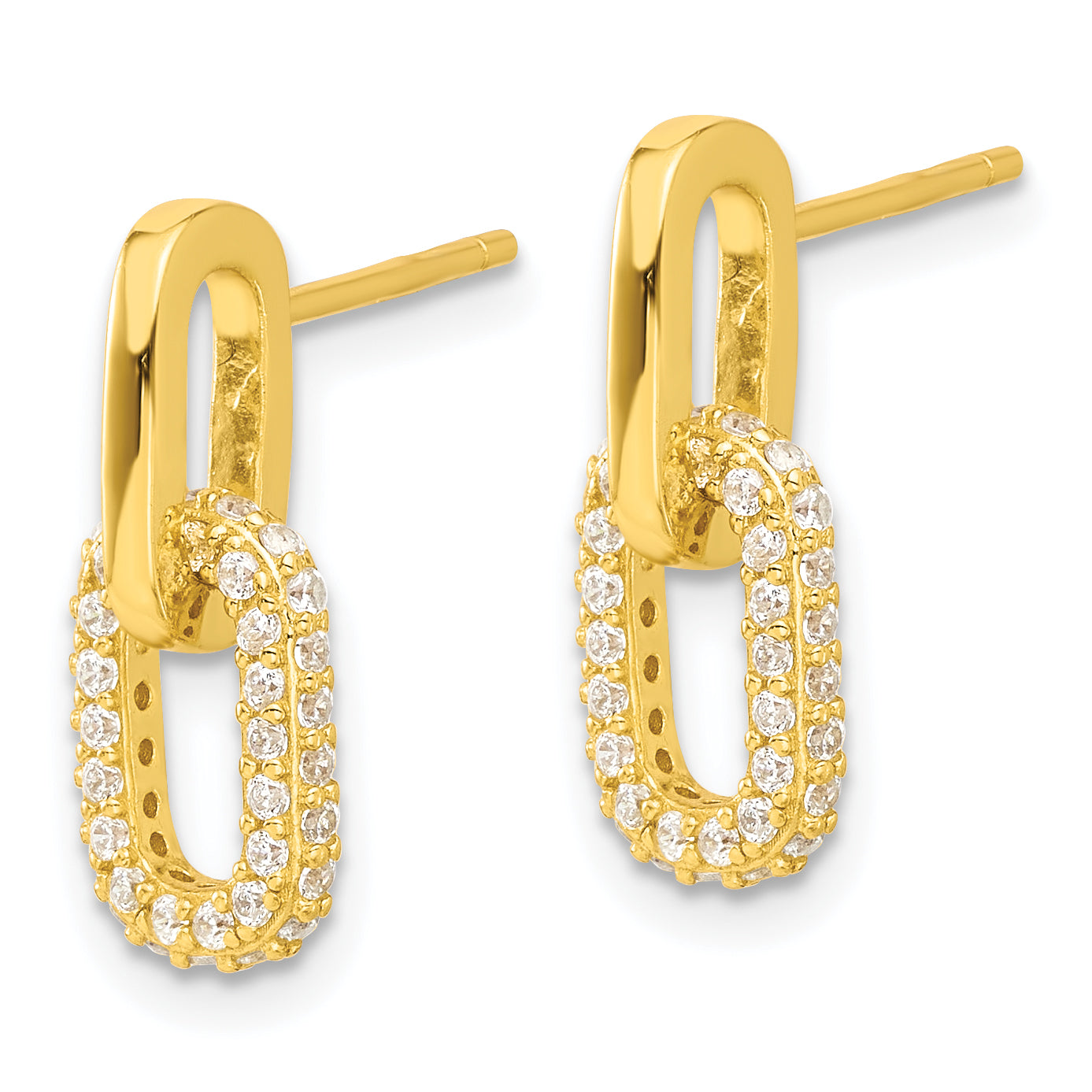 Sterling Silver Gold-tone Micro Pave CZ Link Design Post Dangle Earrings Secondary image