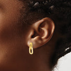 Sterling Silver Gold-tone Micro Pave CZ Link Design Post Dangle Earrings