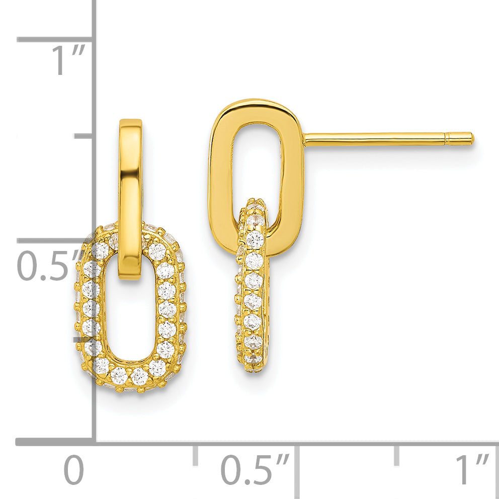 Sterling Silver Gold-tone Micro Pave CZ Link Design Post Dangle Earrings