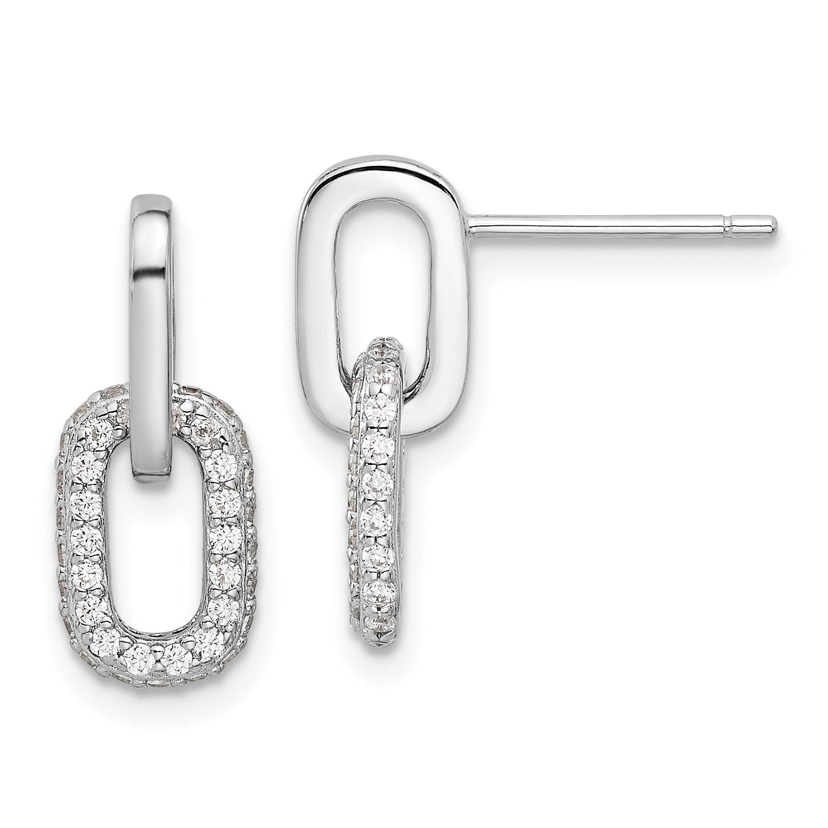 Sterling Silver Rhodium-plated Pave CZ Link Design Post Dangle Earrings Main image
