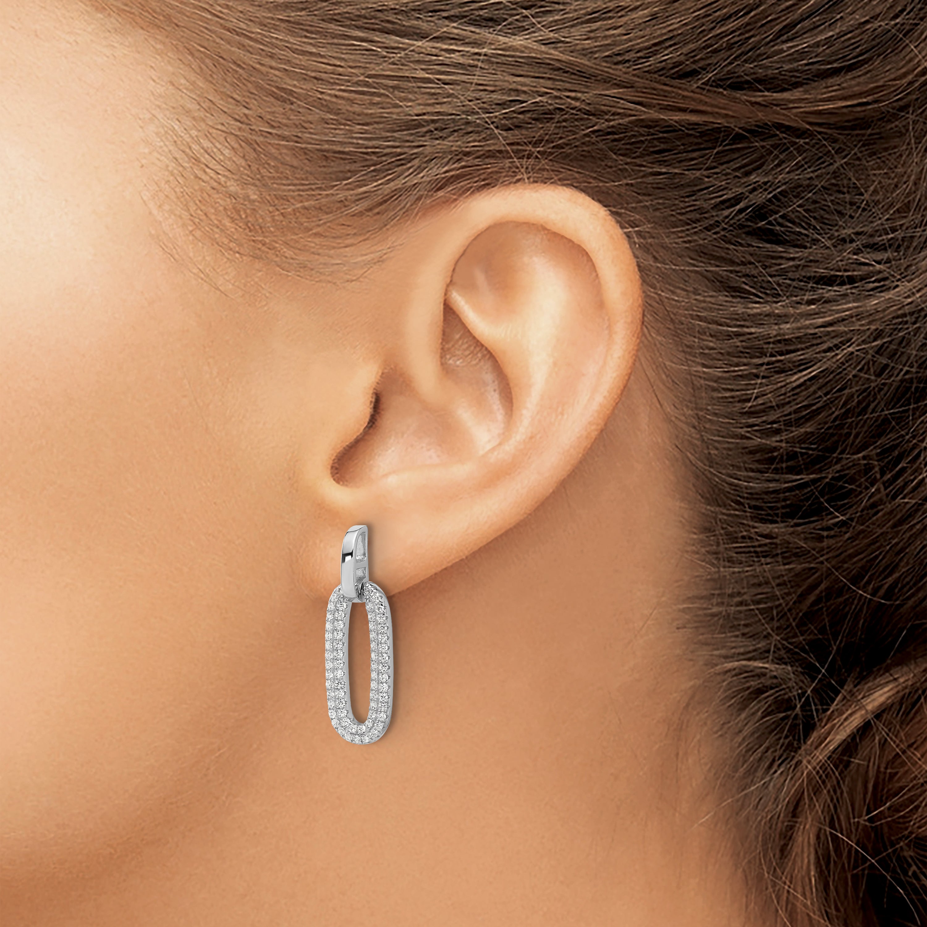 Sterling Silver Rhodium-plated Micro Pave CZ Post Dangle Earrings