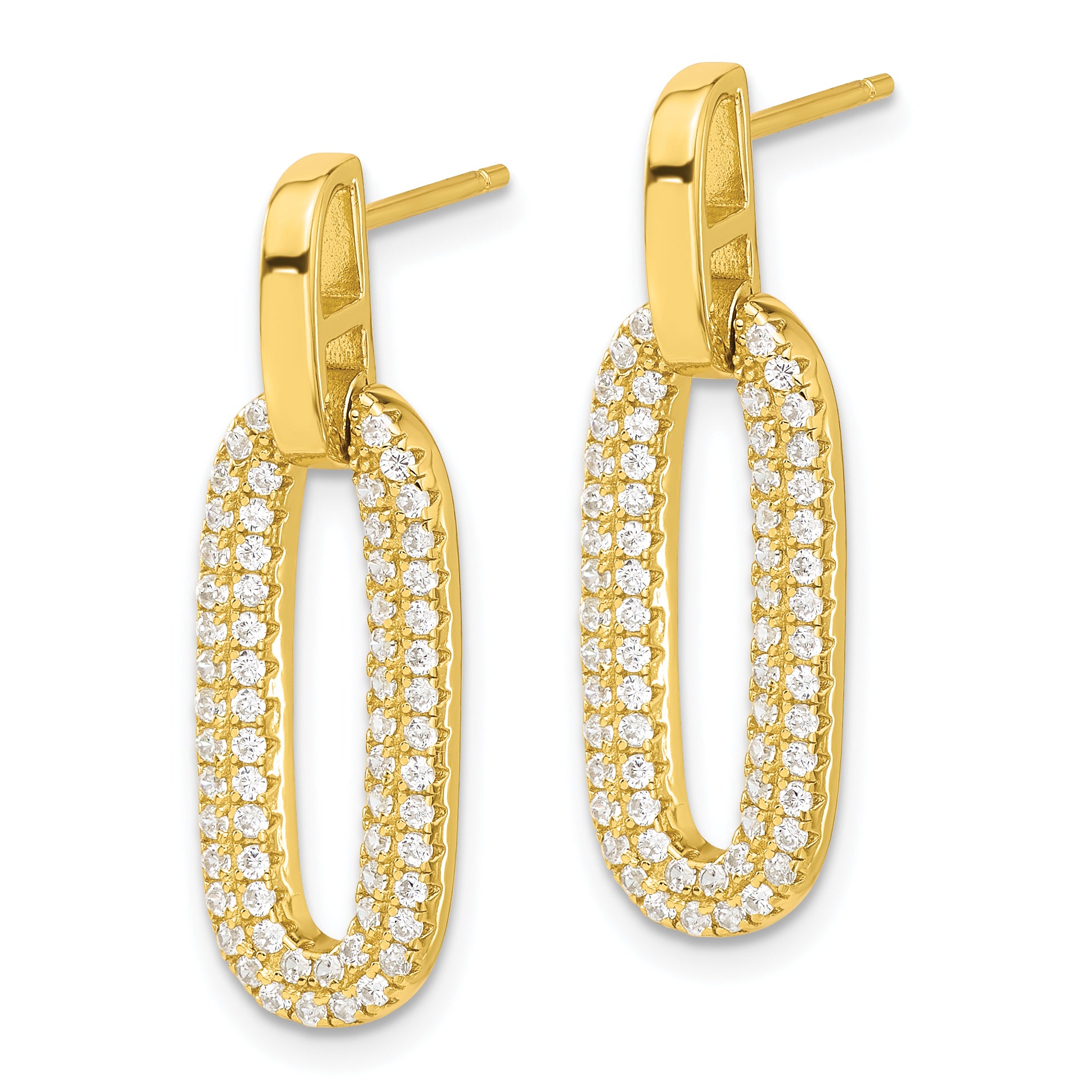 Sterling Silver Gold-tone Micro Pave CZ Post Dangle Earrings Secondary image