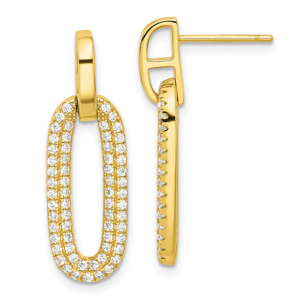 Sterling Silver Gold-tone Micro Pave CZ Post Dangle Earrings