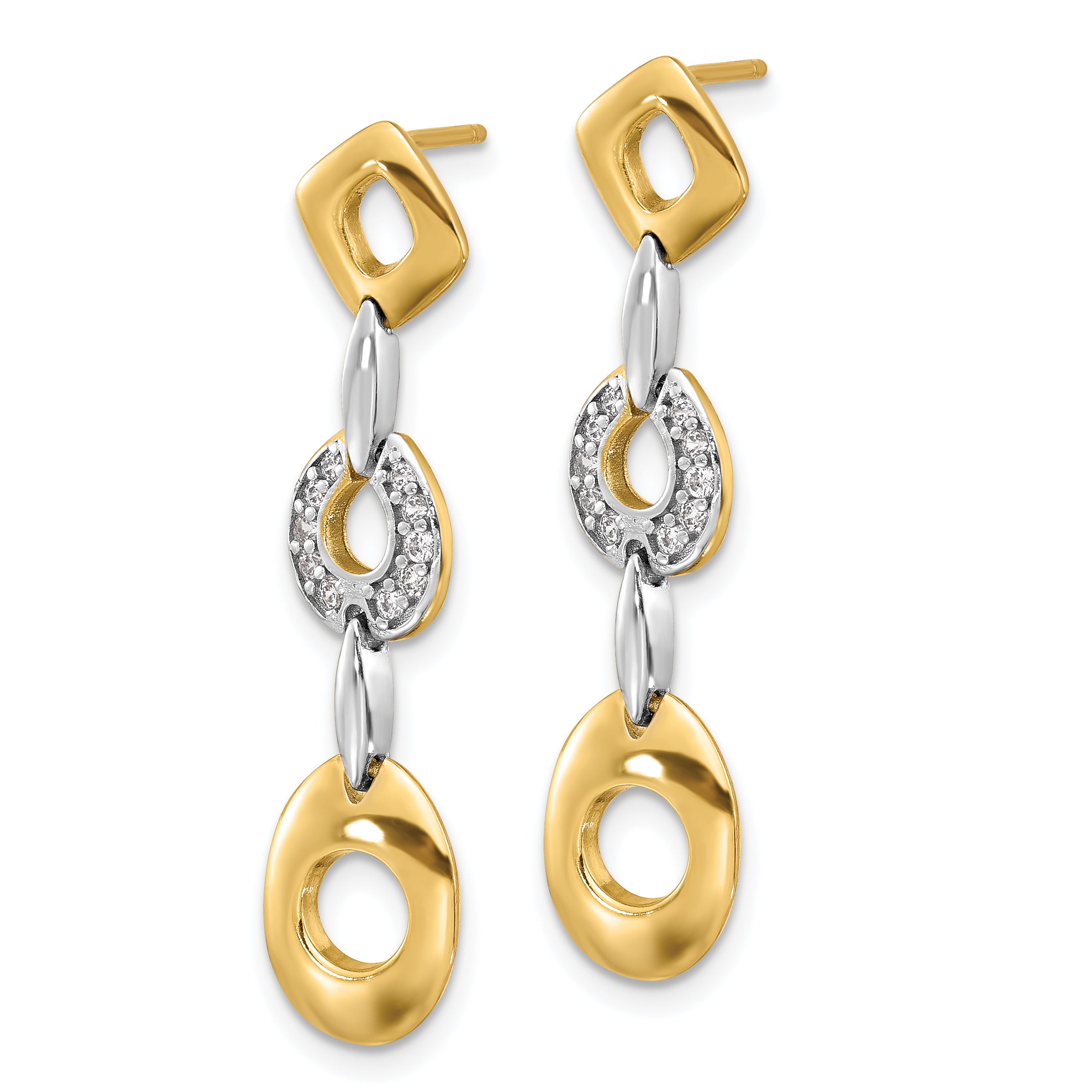 Sterling Silver Rhodium-plated Gold-tone Polished CZ Post Dangle Earrings Secondary image