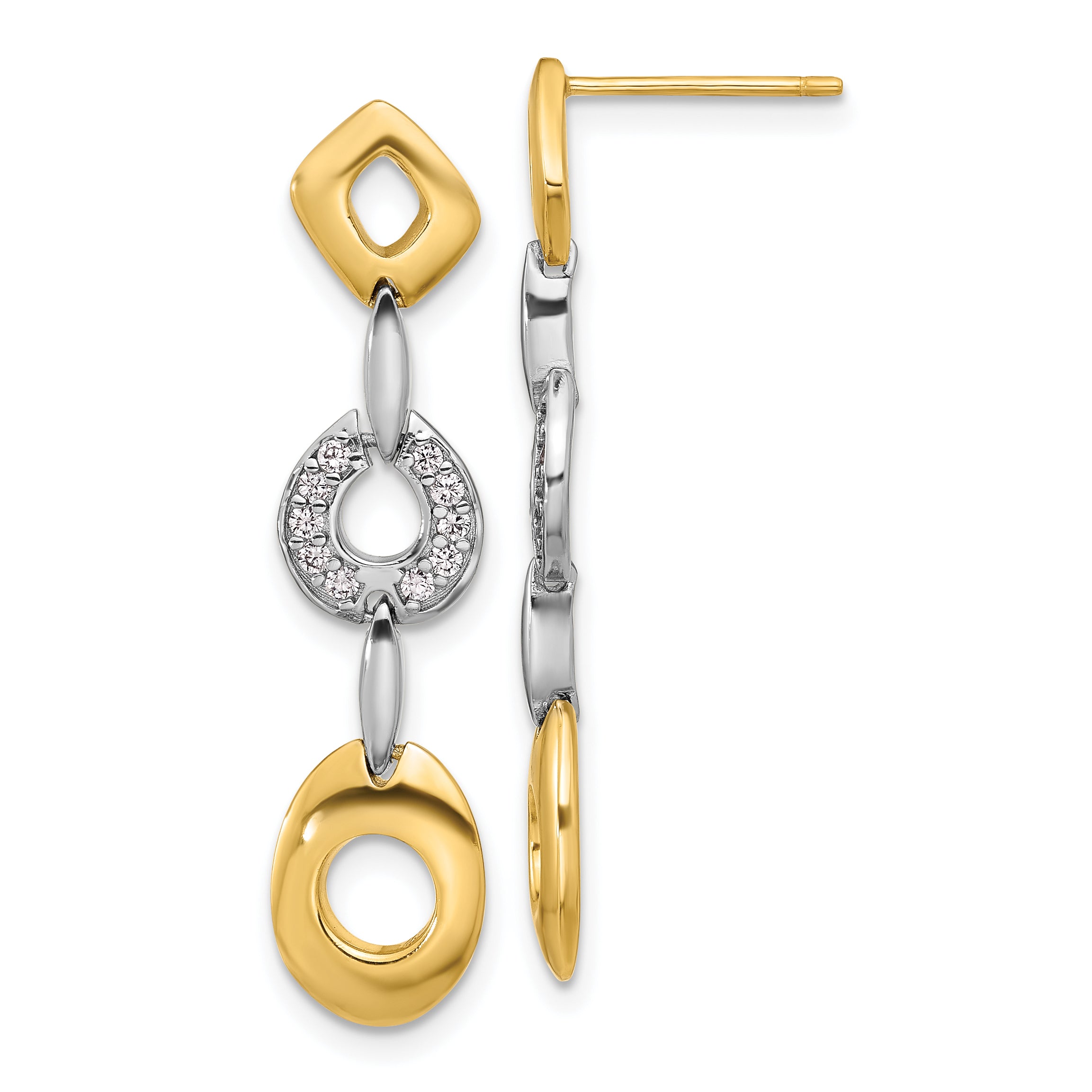 Sterling Silver Rhodium-plated Gold-tone Polished CZ Post Dangle Earrings Main image