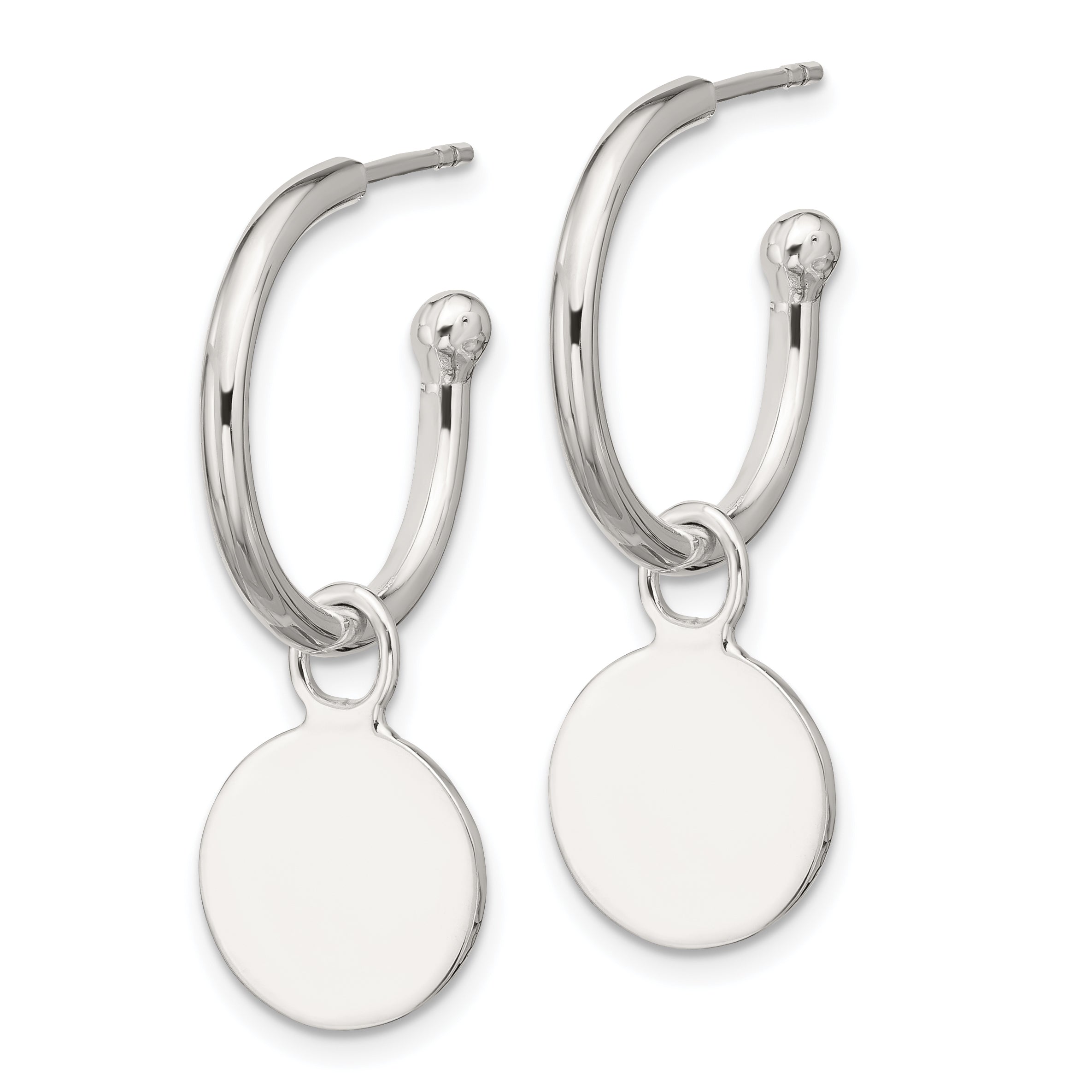 Sterling Silver Polished C-Hoop Dangle Disc Post Earrings Secondary image