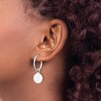 Sterling Silver Polished C-Hoop Dangle Disc Post Earrings