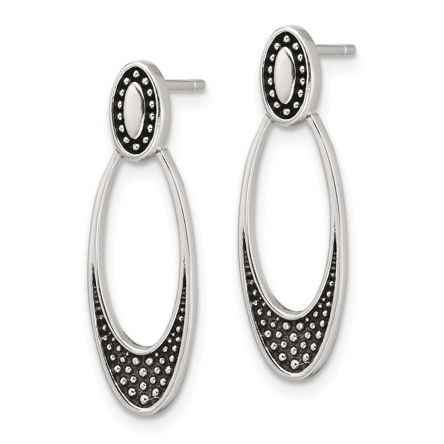 Sterling Silver Polished and Antiqued Oval Post Earrings Secondary image