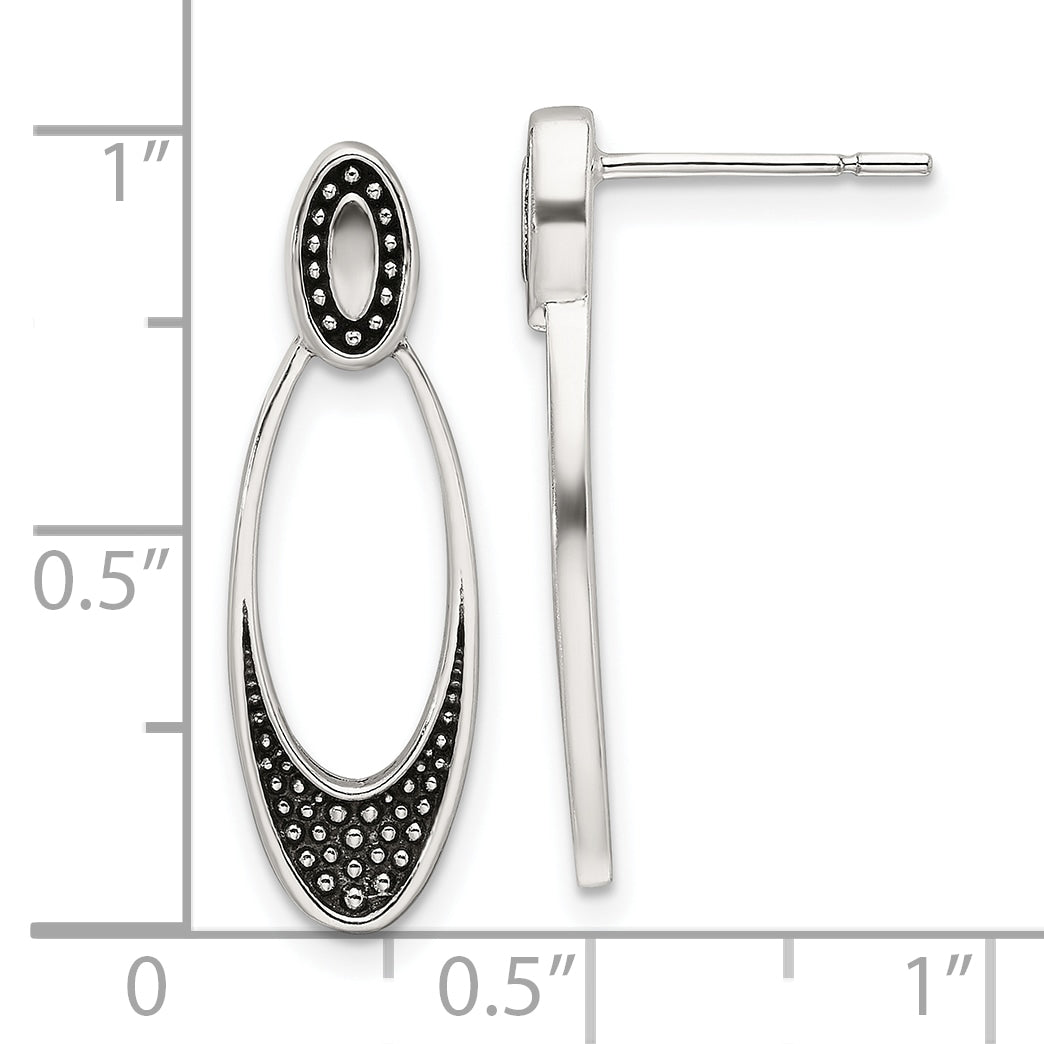 Sterling Silver Polished and Antiqued Oval Post Earrings
