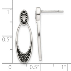 Sterling Silver Polished and Antiqued Oval Post Earrings