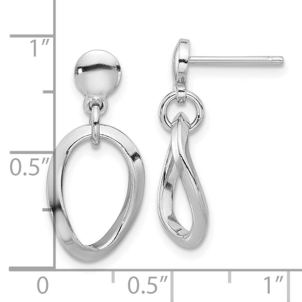 Sterling Silver Rhodium-plated Polished Oval Link Dangle Earrings