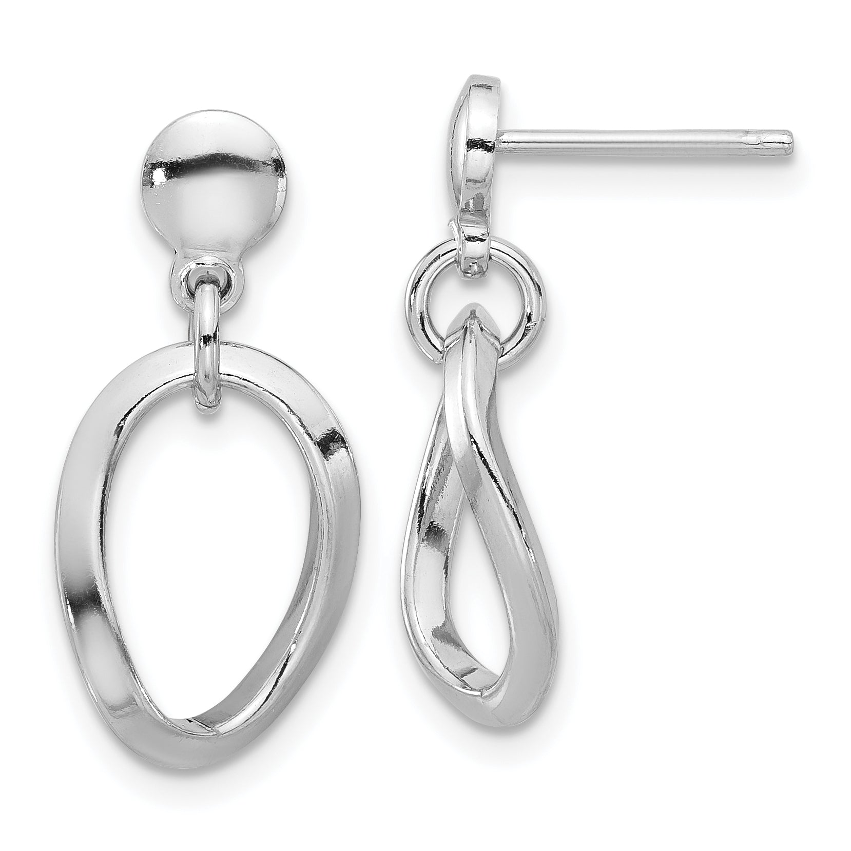 Sterling Silver Rhodium-plated Polished Oval Link Dangle Earrings Main image