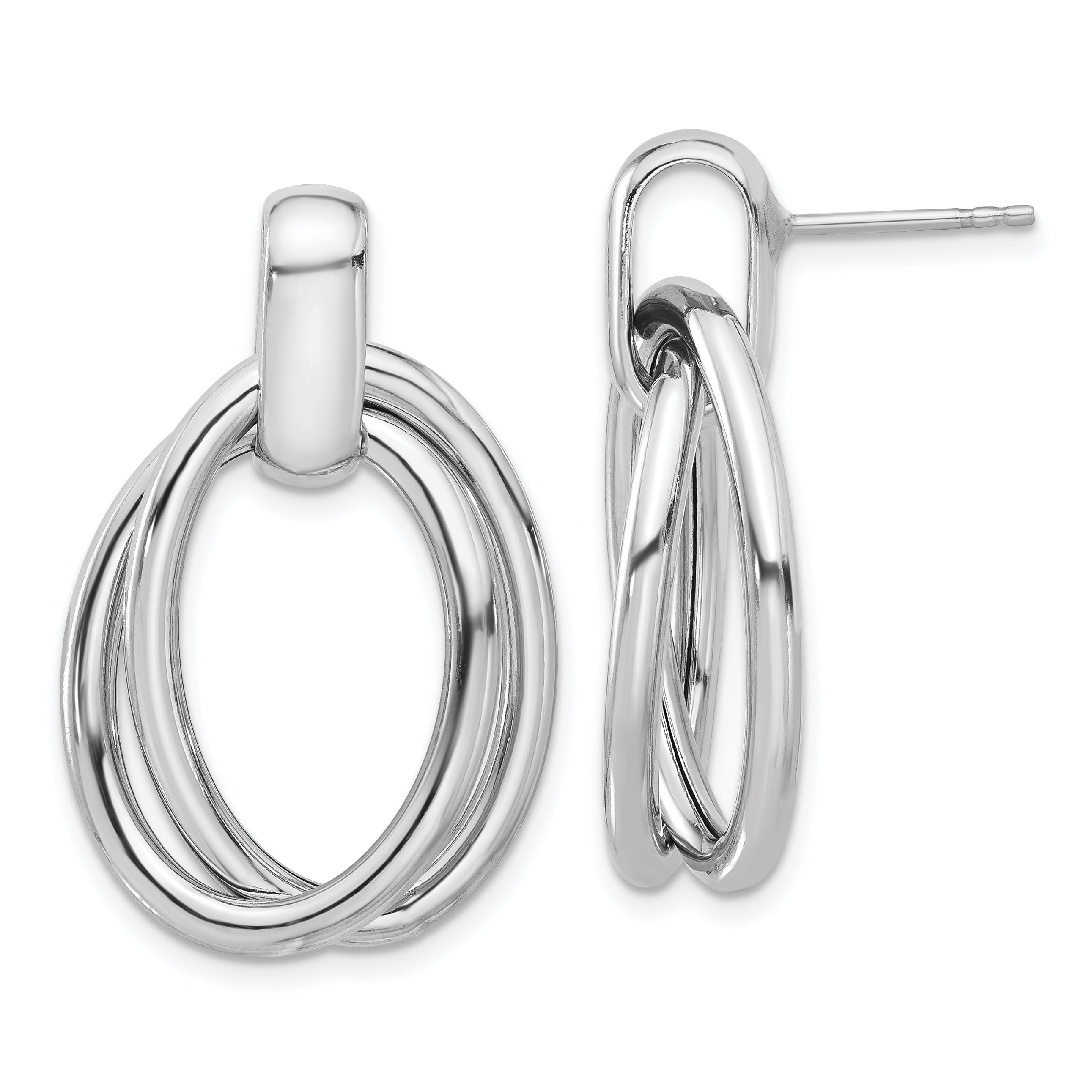 Sterling Silver Rhodium-plated Hollow Double Link Post Dangle Earrings Main image