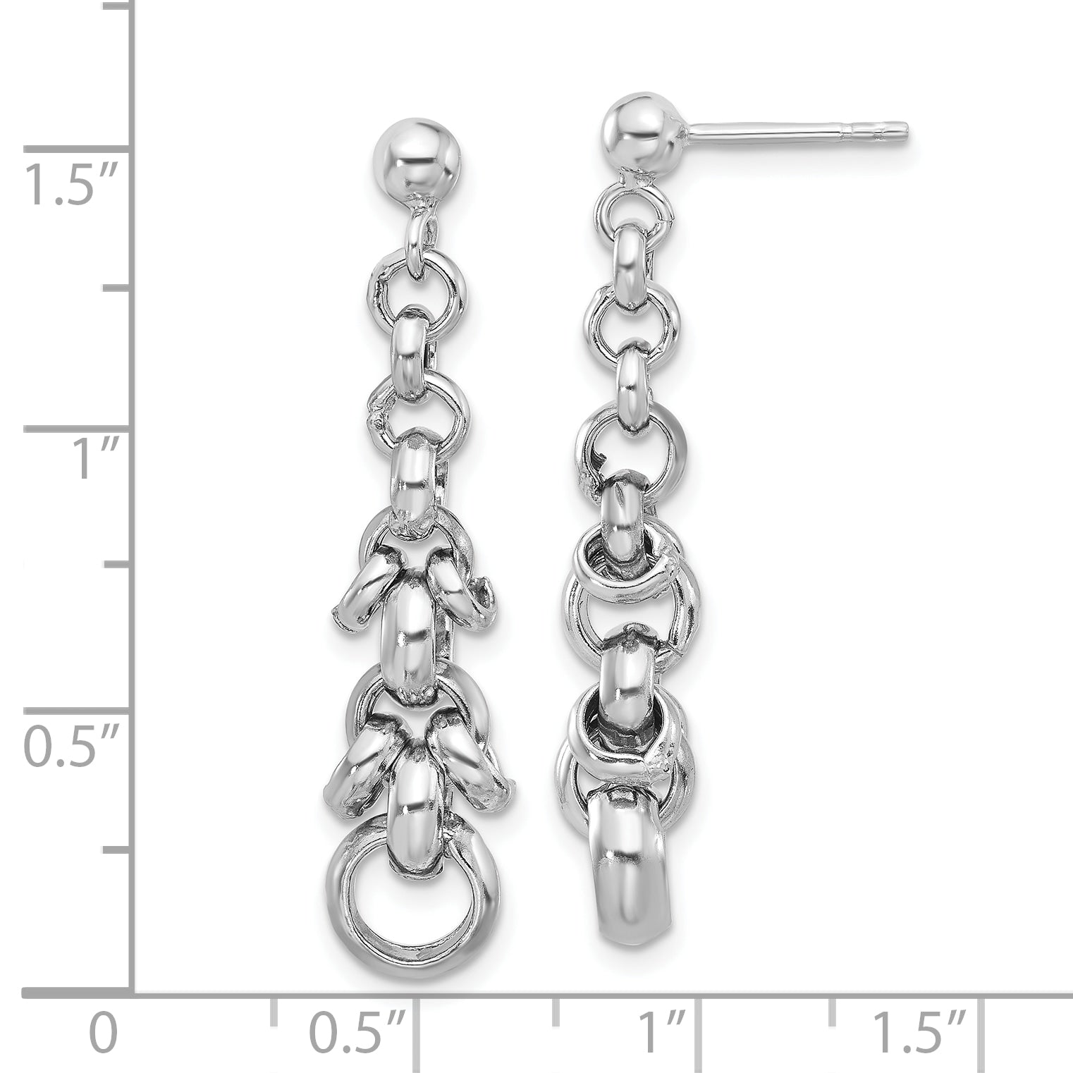 Sterling Silver Rhodium-plated Link Dangle Post Earrings