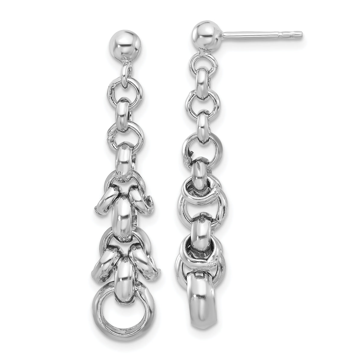 Sterling Silver Rhodium-plated Link Dangle Post Earrings