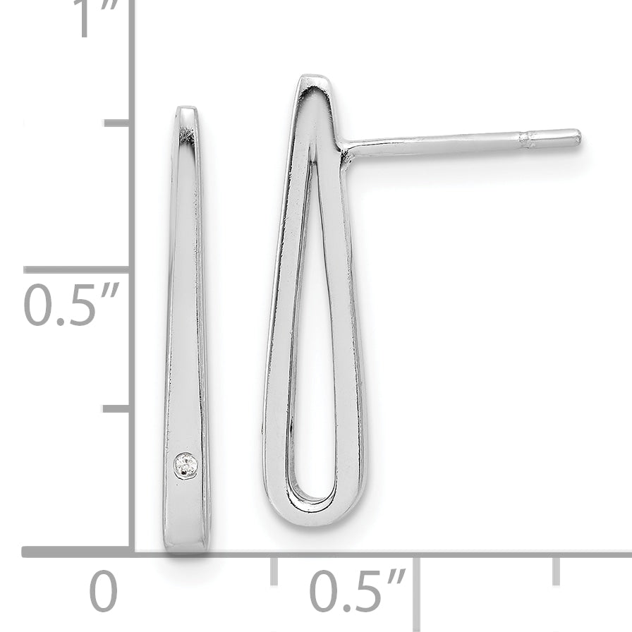 Sterling Silver Rhodium-plated Polished CZ Teardrop Post Earrings