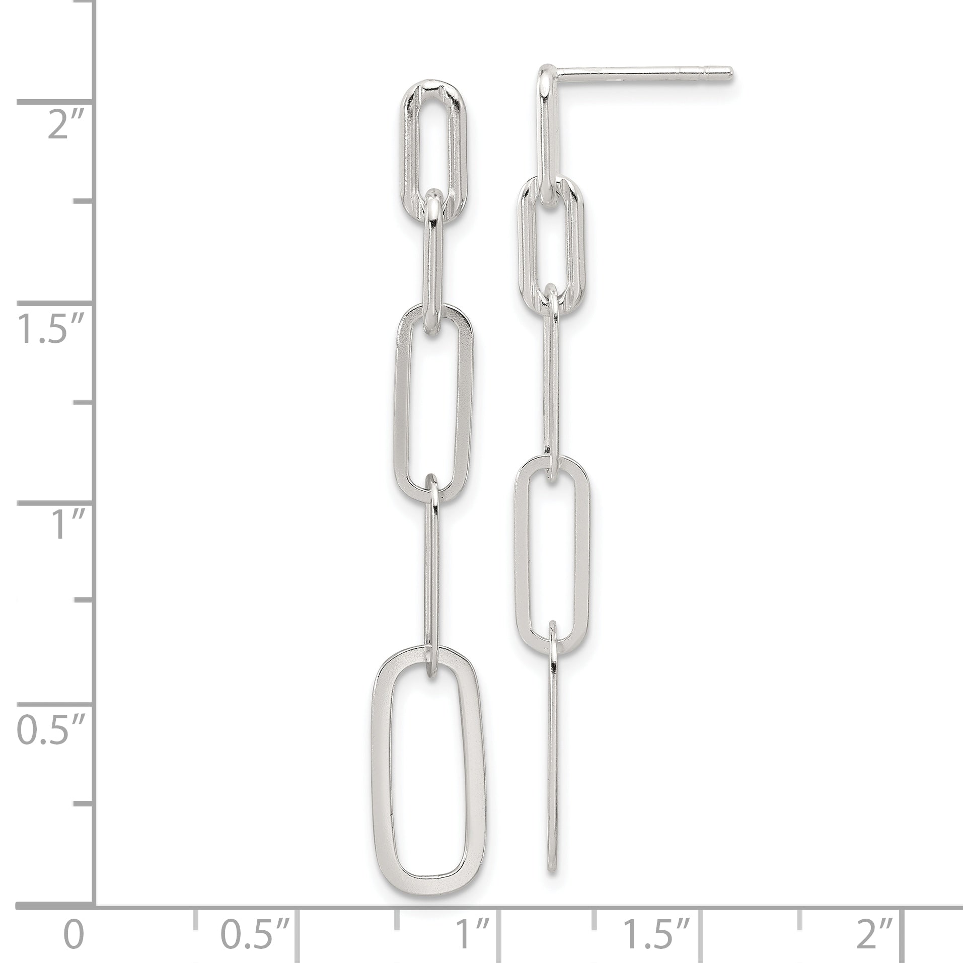 Sterling Silver E-coated Paperclip Link Post Dangle Earrings
