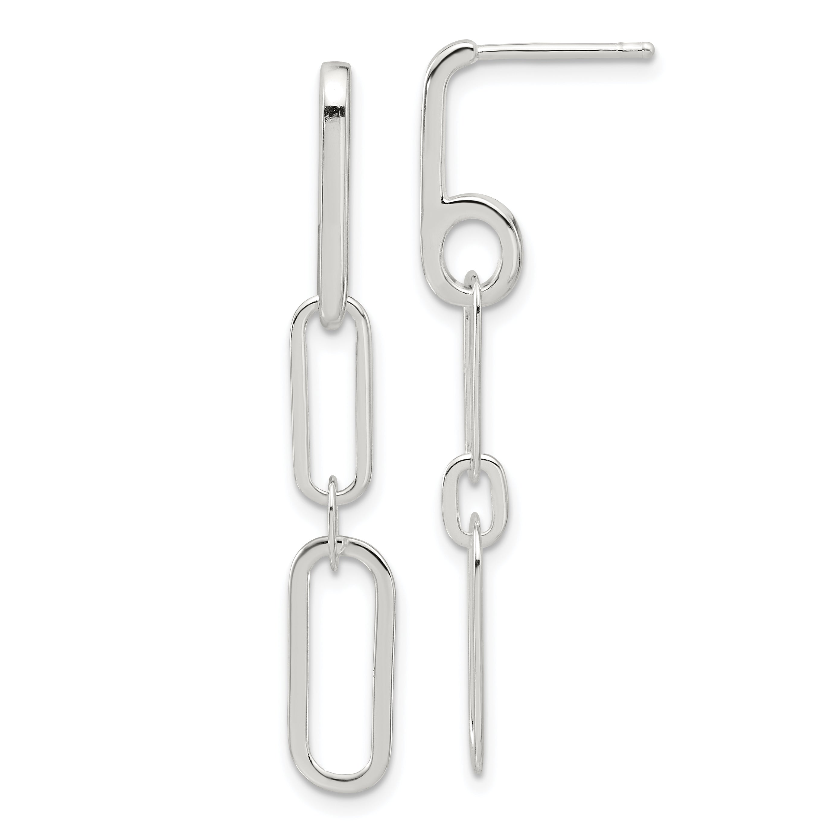 Sterling Silver E-coated Paperclip Link Post Dangle Earrings Main image