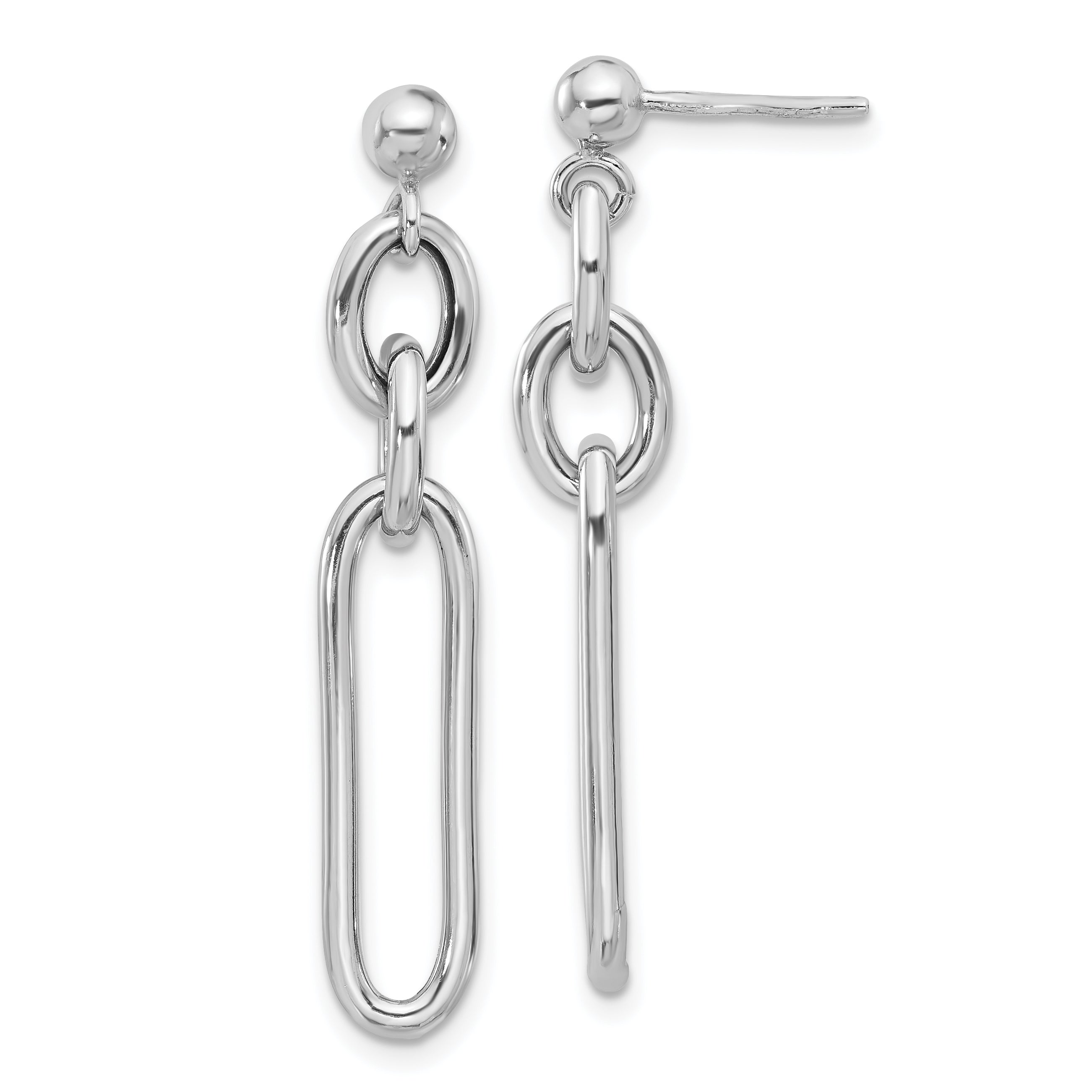 Sterling Silver Rhodium-plated Paperclip Dangle Post Earrings Main image