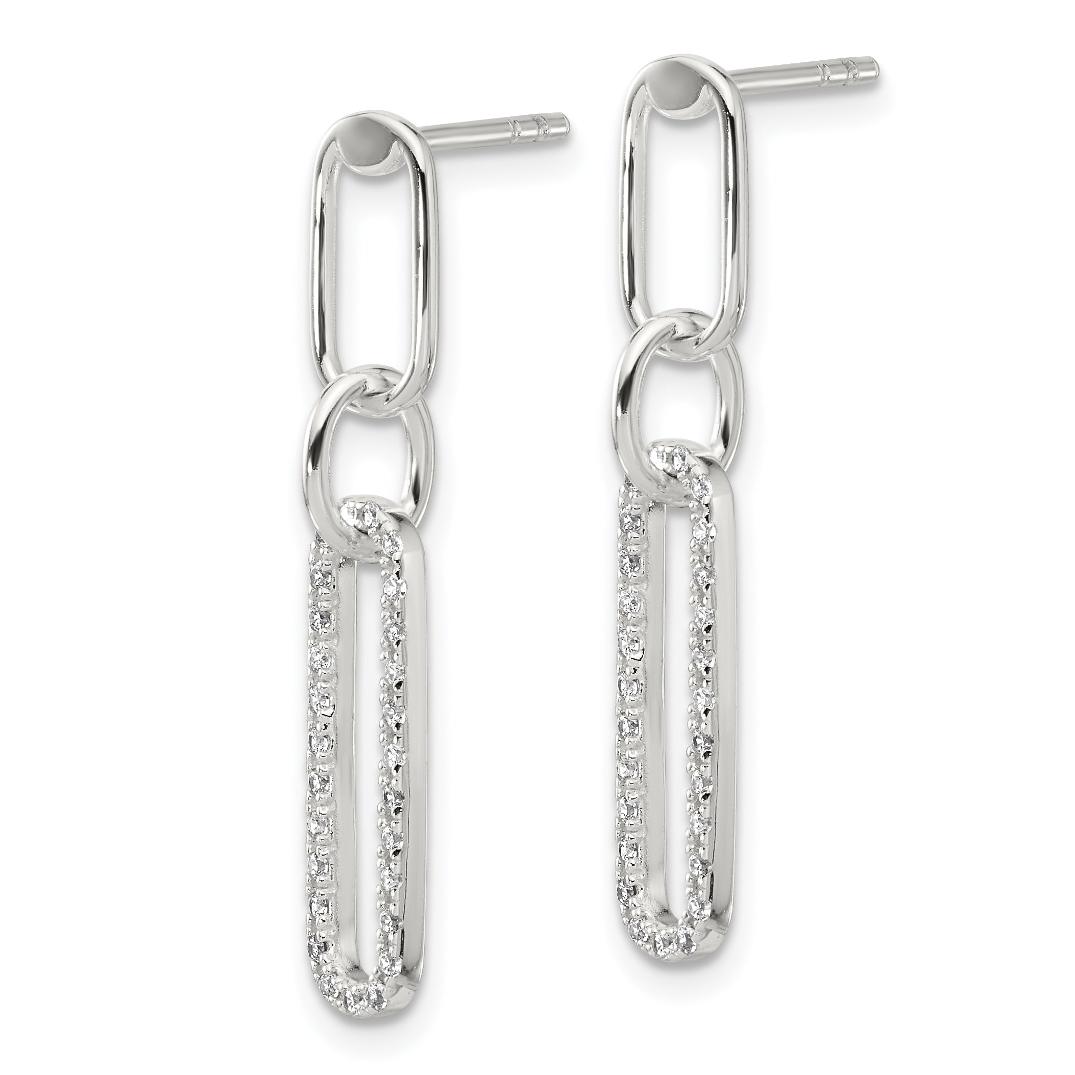 Sterling Silver E-coated CZ Post Dangle Earrings Secondary image