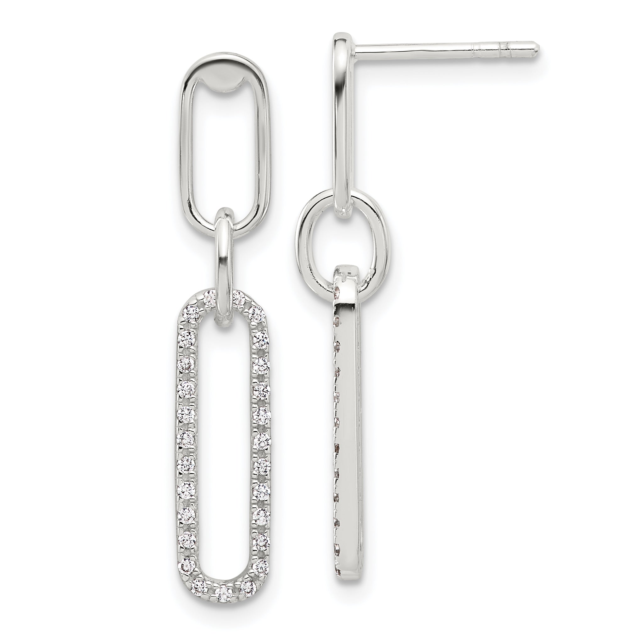 Sterling Silver E-coated CZ Post Dangle Earrings Main image