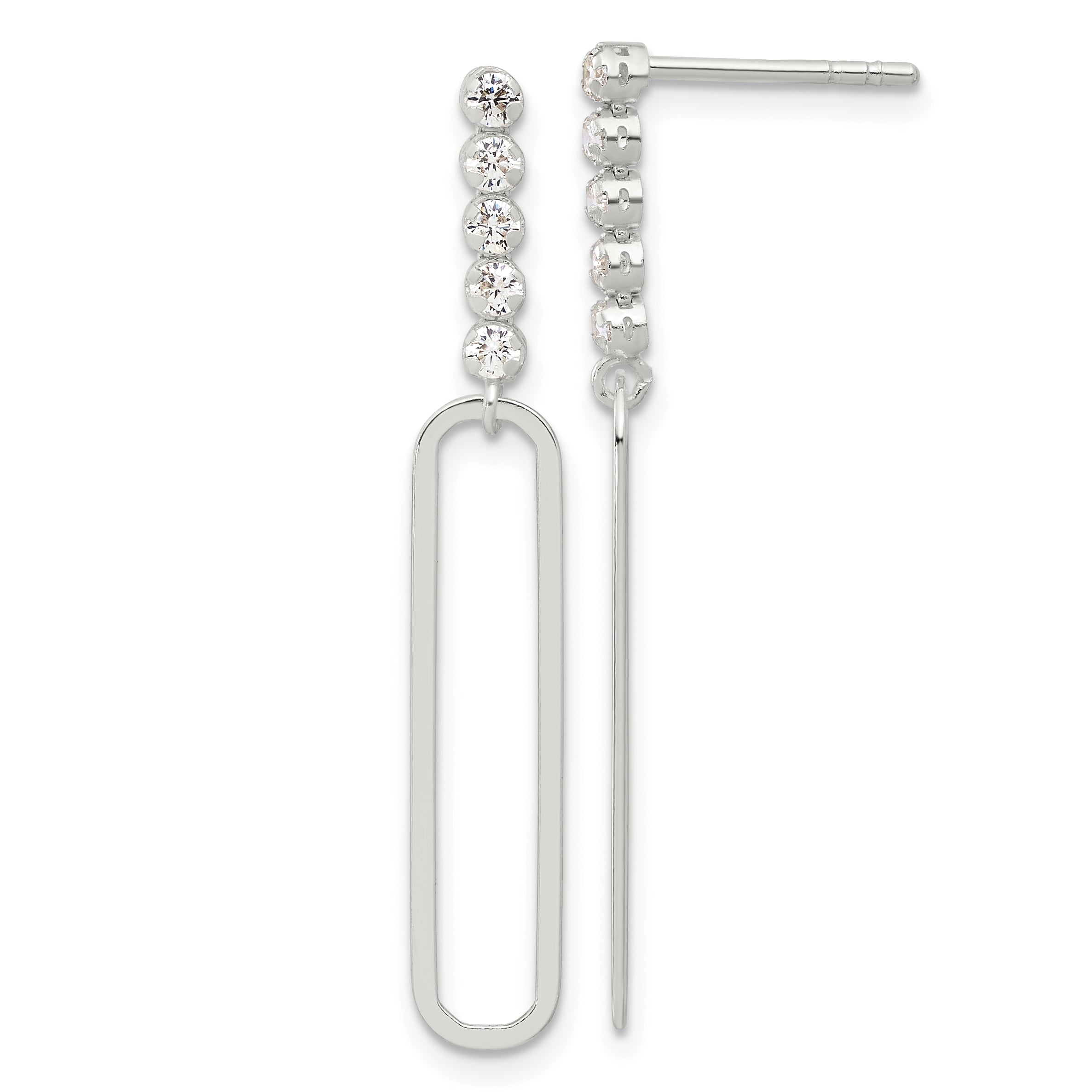 Sterling Silver E-coated CZ Post Dangle Earrings Main image