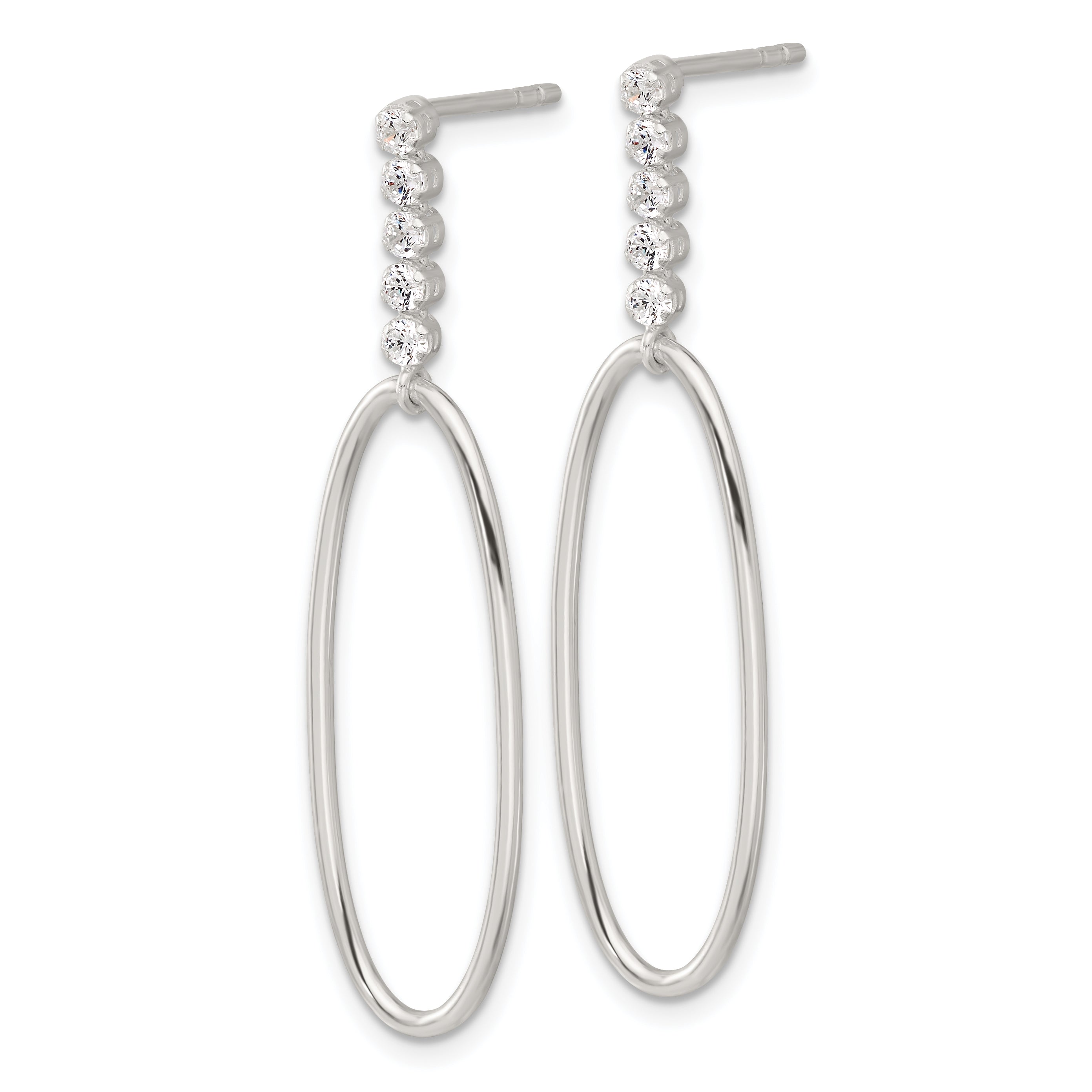 Sterling Silver E-coated CZ Oval Post Dangle Earrings Secondary image
