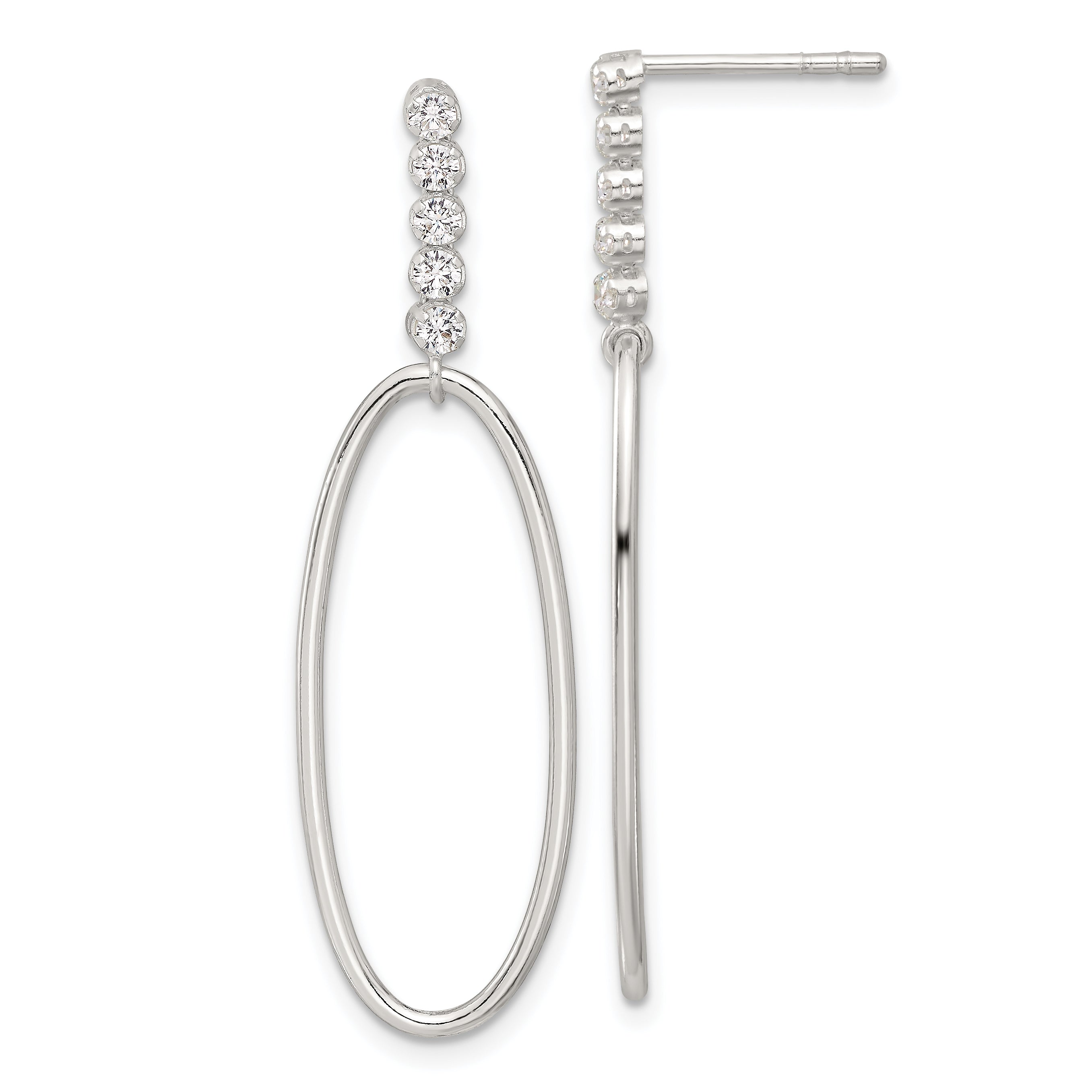 Sterling Silver E-coated CZ Oval Post Dangle Earrings Main image