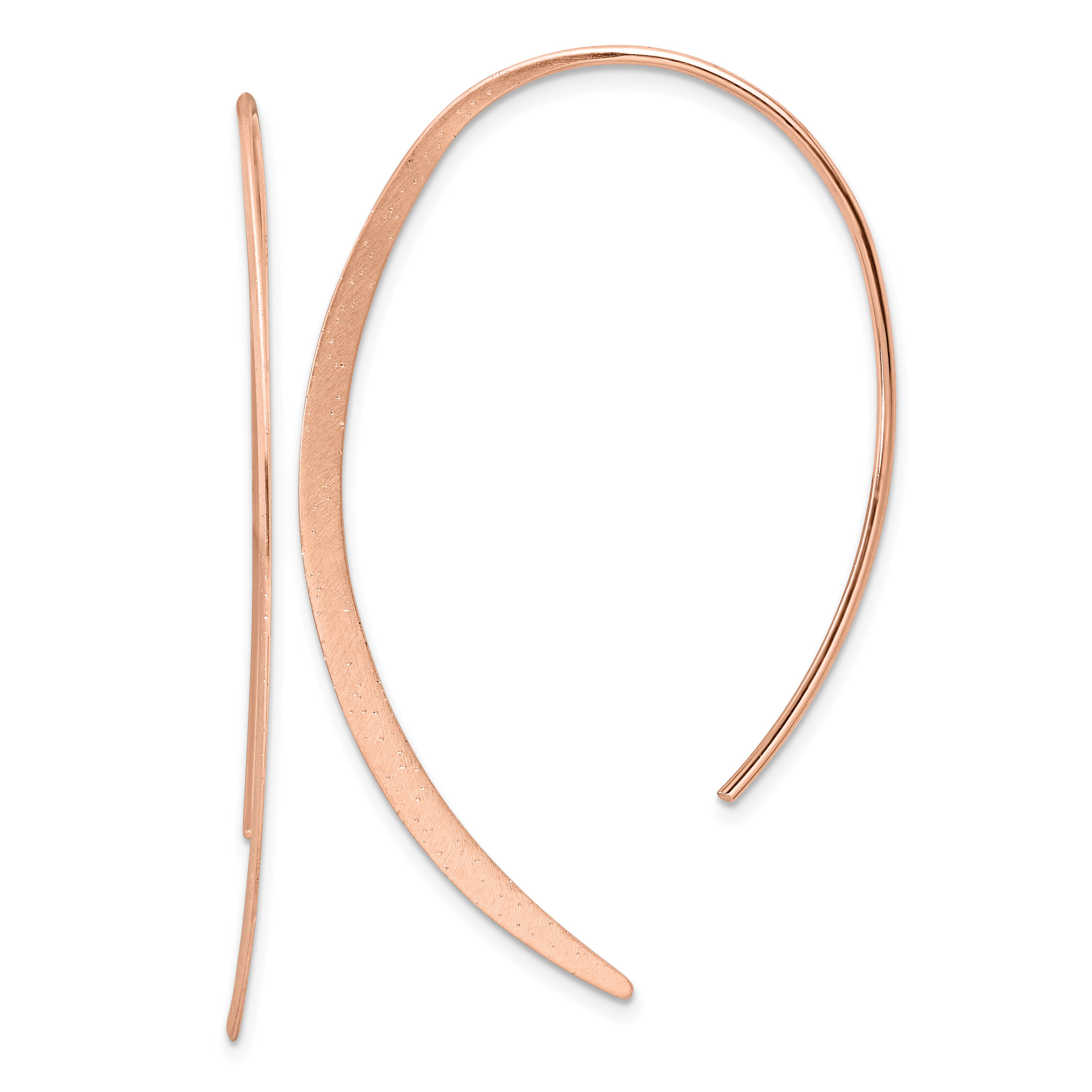 Sterling Silver .50 Micron 18K Rose Gold Plated Brushed and Lasered Threader Earrings Main image