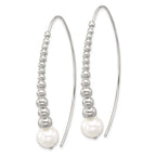 Sterling Silver Polished Beaded Simulated Pearl Threader Earrings