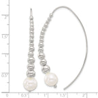 Sterling Silver Polished Beaded Simulated Pearl Threader Earrings