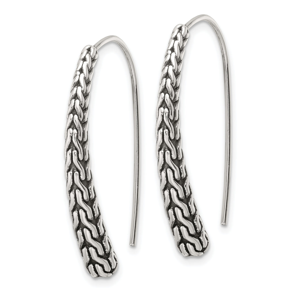 Sterling Silver Polished and Antiqued Textured Dangle Earrings