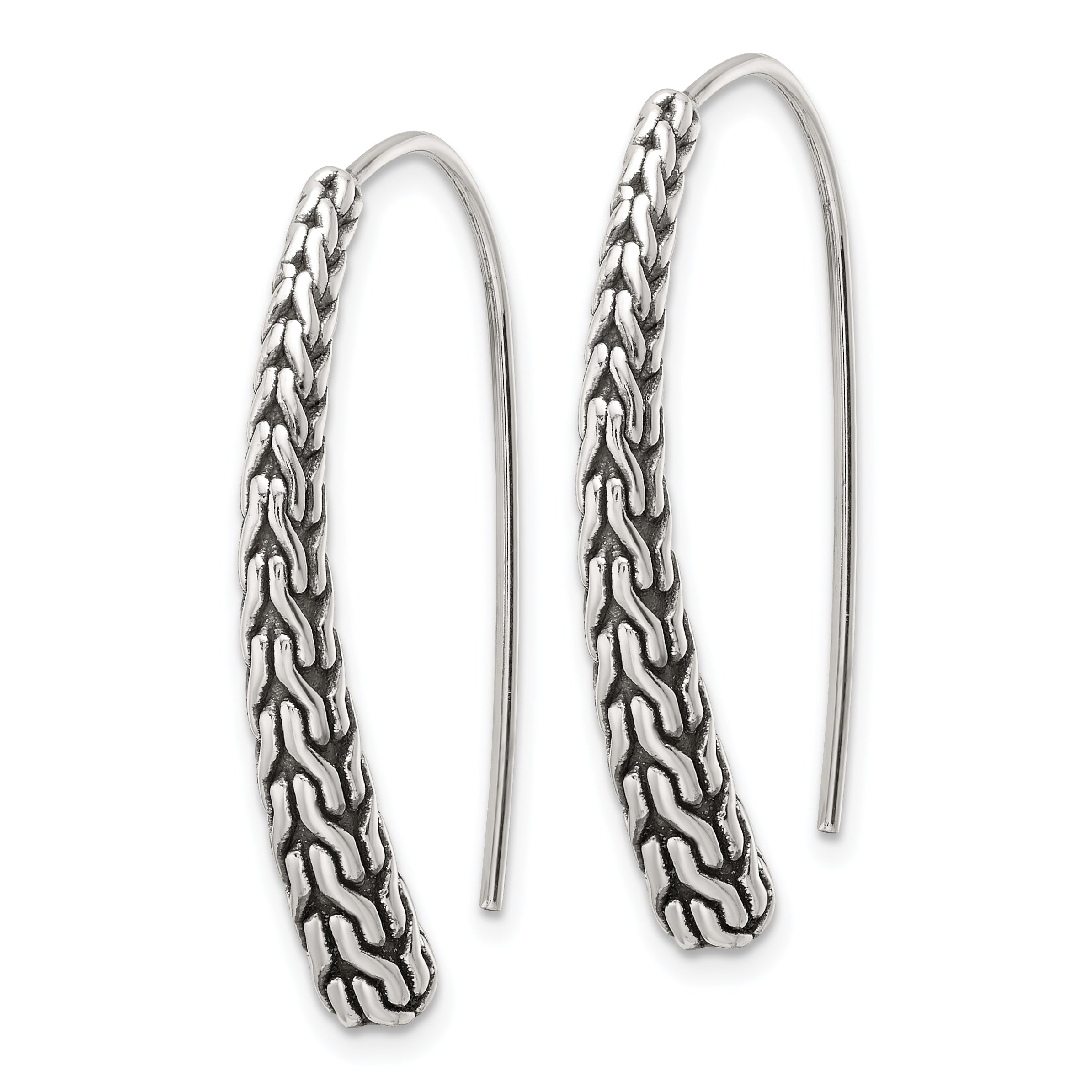 Sterling Silver Polished and Antiqued Textured Dangle Earrings
