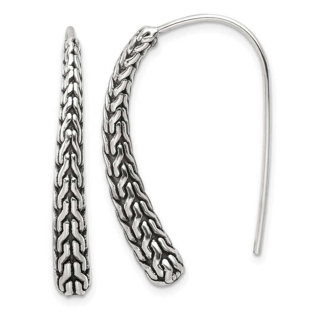 Sterling Silver Polished and Antiqued Textured Dangle Earrings