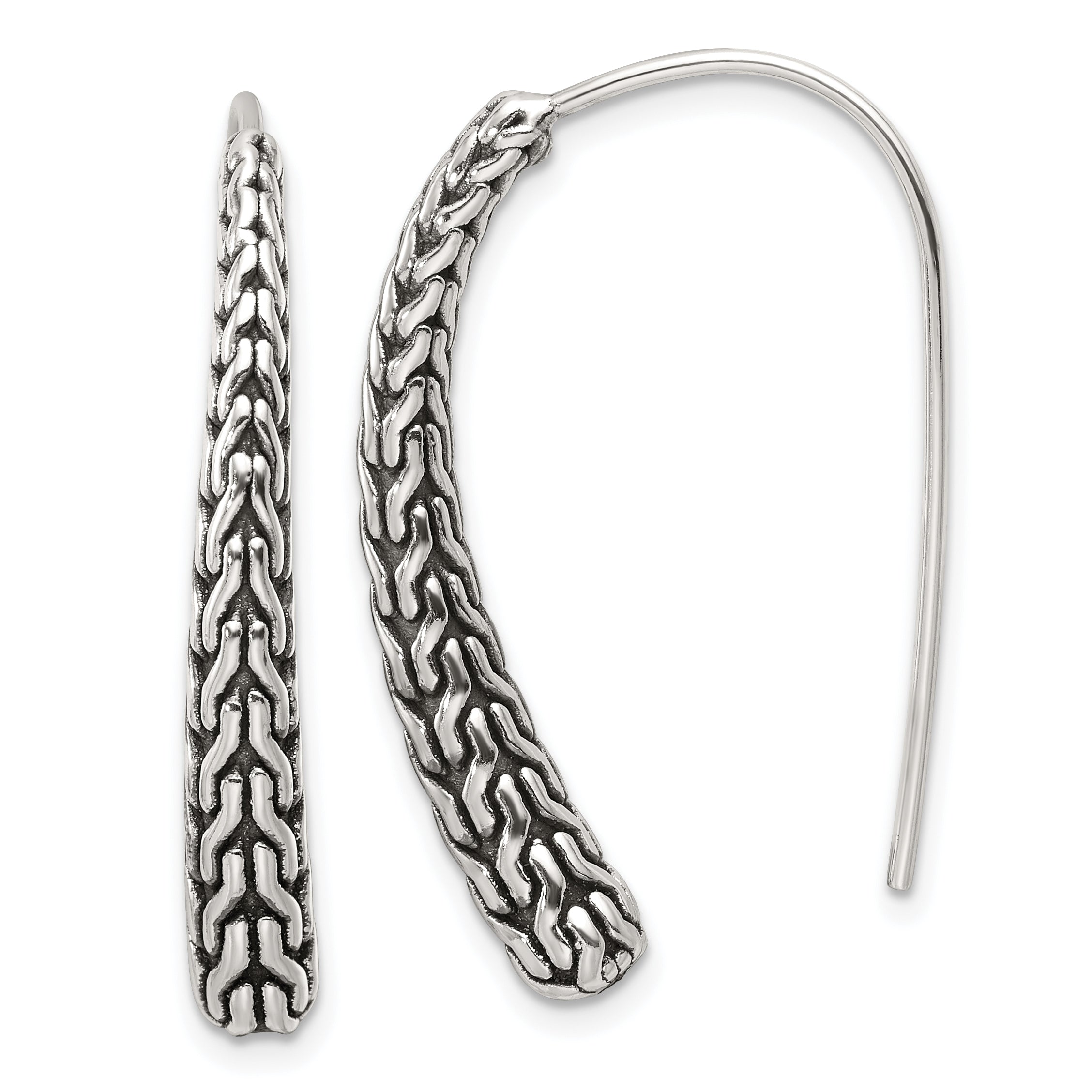 Sterling Silver Polished and Antiqued Textured Dangle Earrings