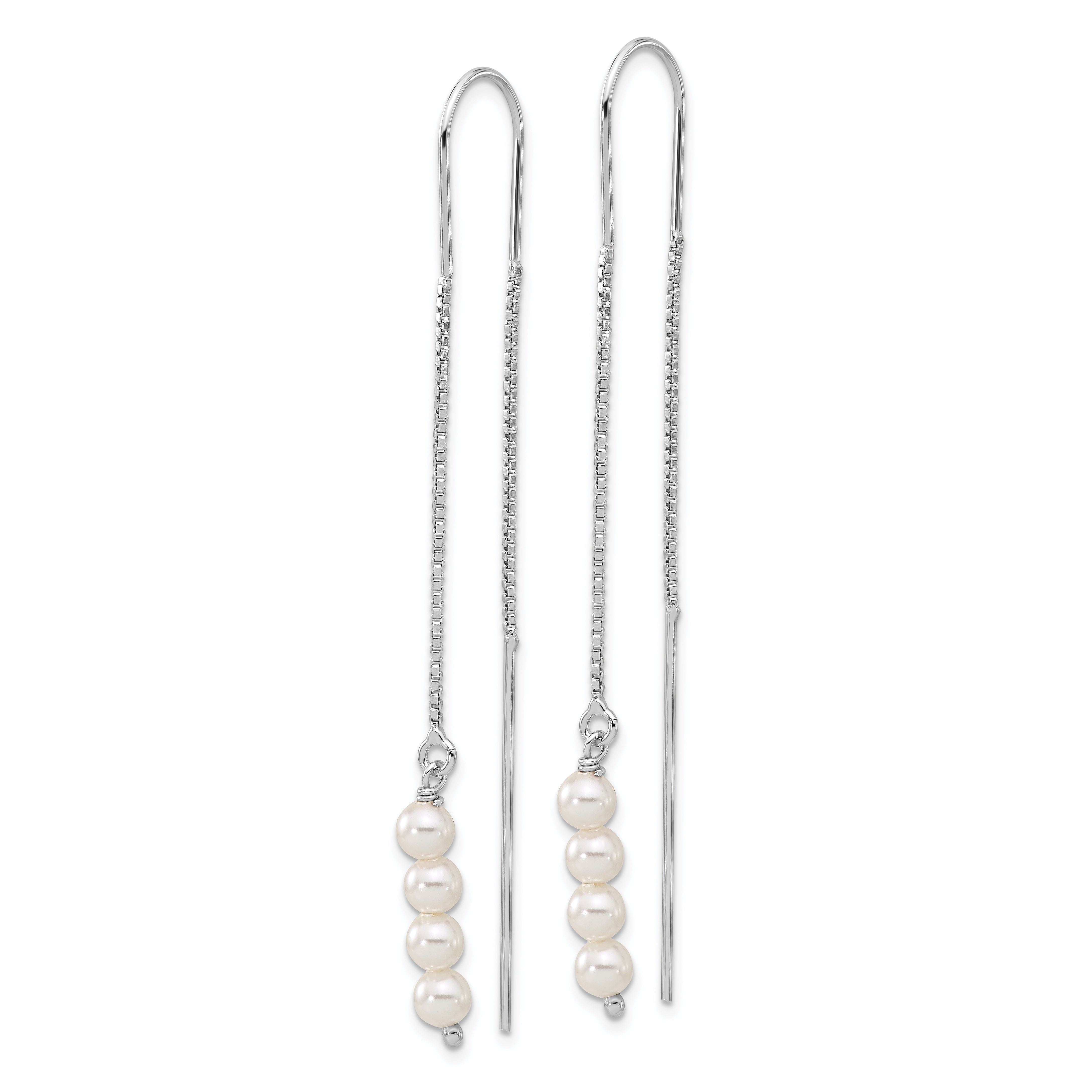 Sterling Silver Rhodium-plated Freshwater Cultured Pearl Threader Earrings Secondary image