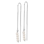 Sterling Silver Rhodium-plated Freshwater Cultured Pearl Threader Earrings