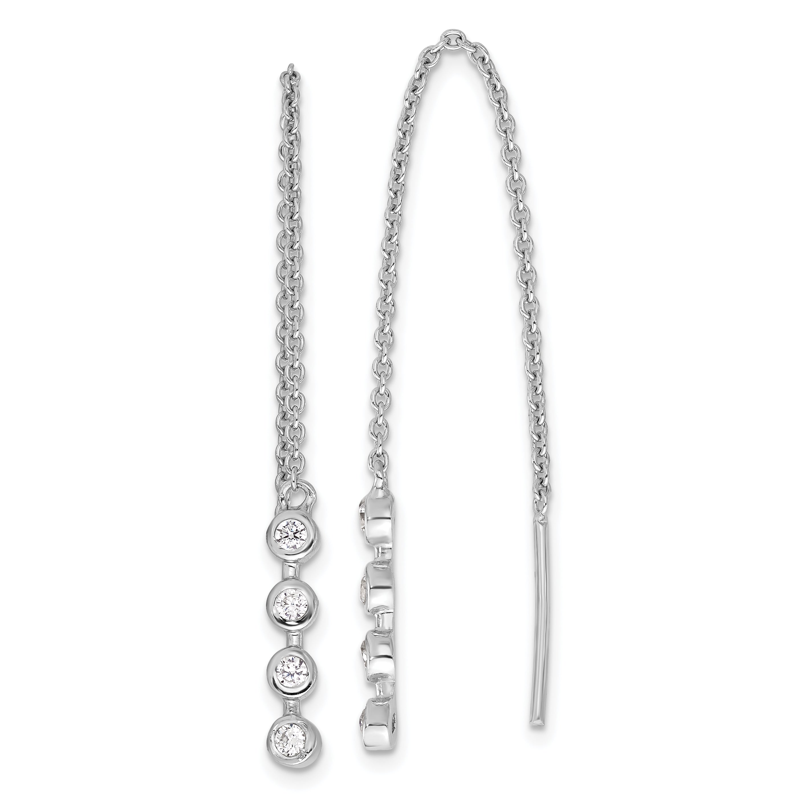 Sterling Silver Rhodium-plated Polished CZ Threader Earrings Main image