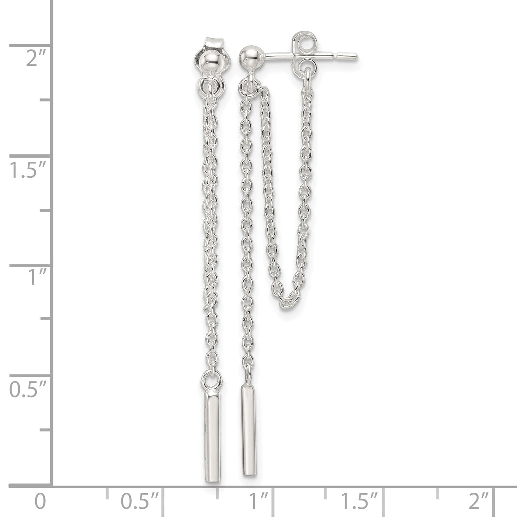 Sterling Silver Polished Bar Chain Dangle Post Earrings