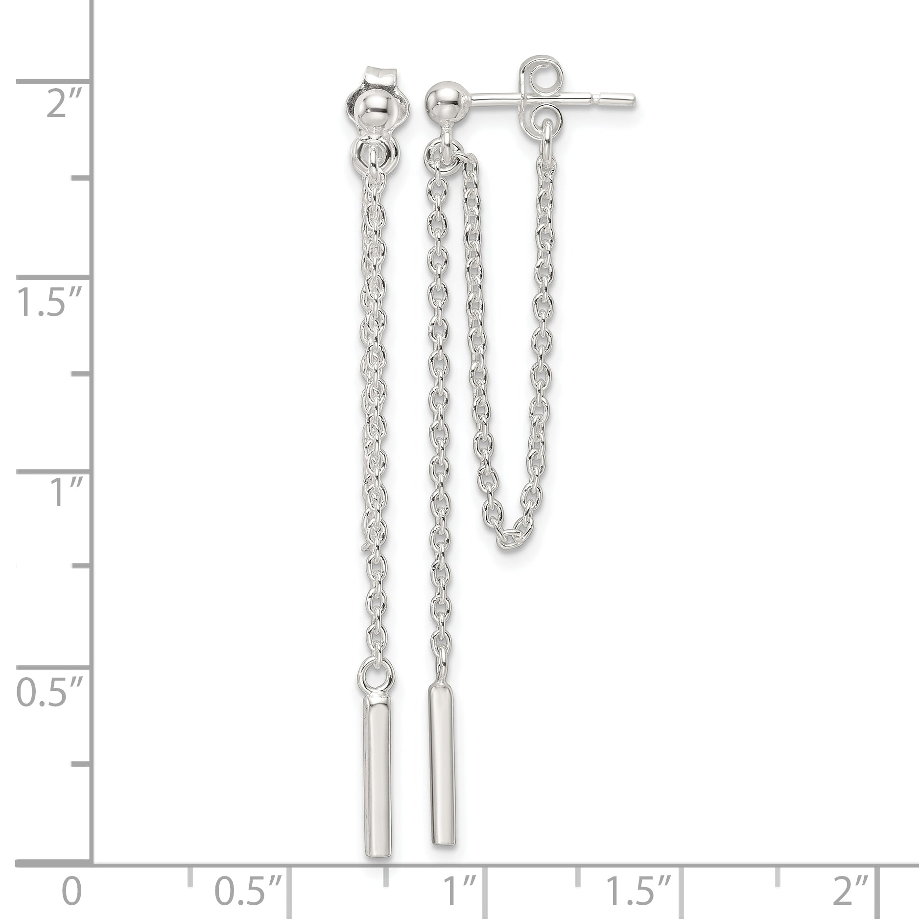 Sterling Silver Polished Bar Chain Dangle Post Earrings