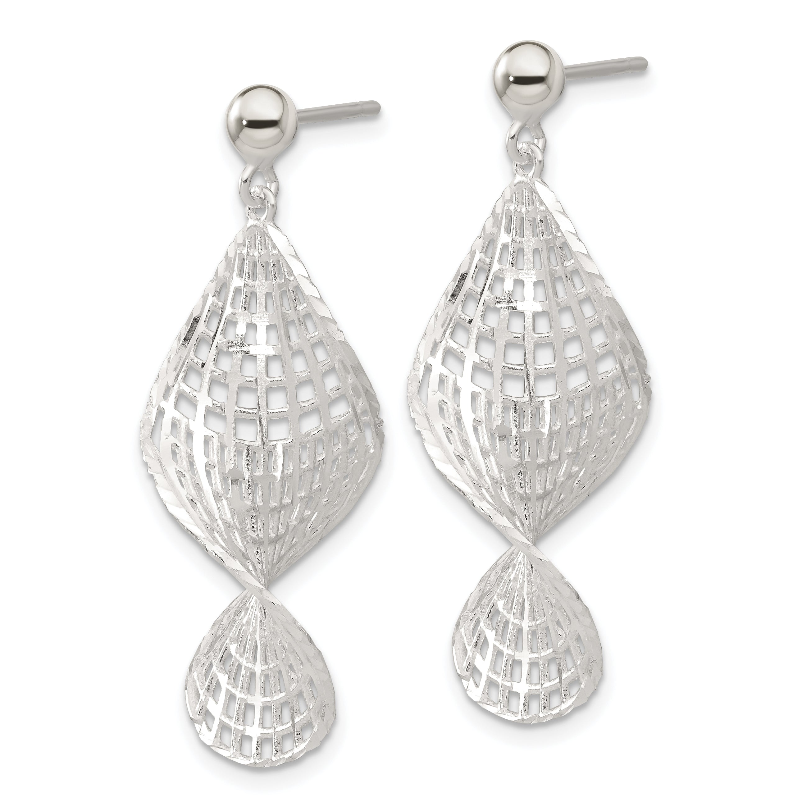 Sterling Silver RH-pltd Brushed Diamond-cut Twisted Post Dangle Earrings