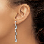 Sterling Silver RH-plated Polish & Textured Chain Post Dangle Earrings