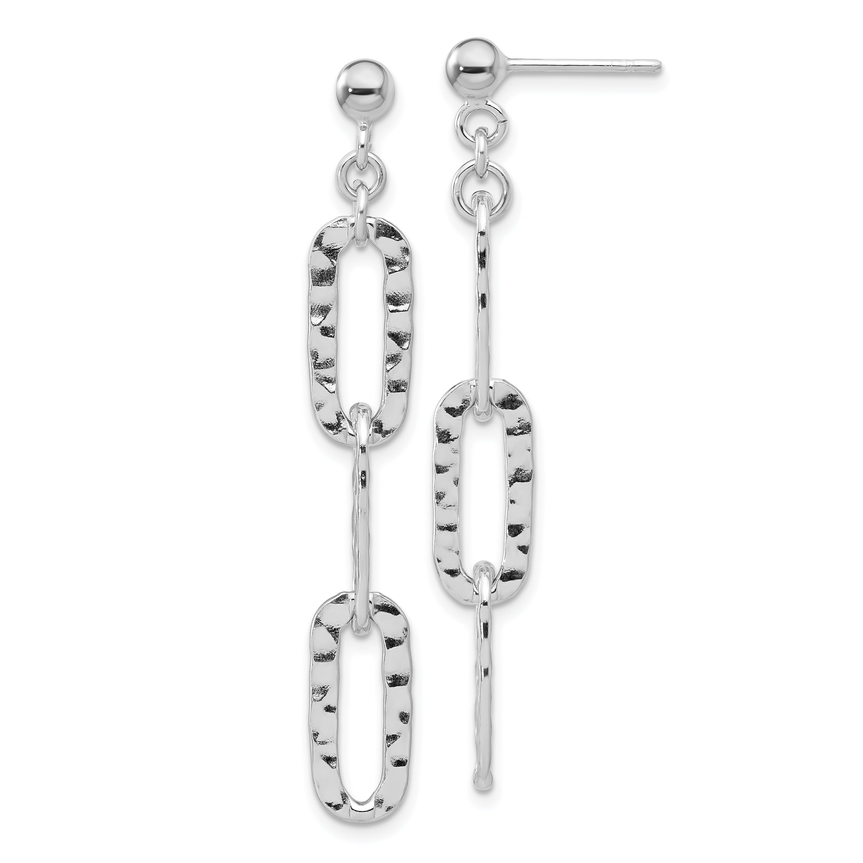 Sterling Silver RH-pltd Polished Hammered Chain Post Dangle Earrings Main image