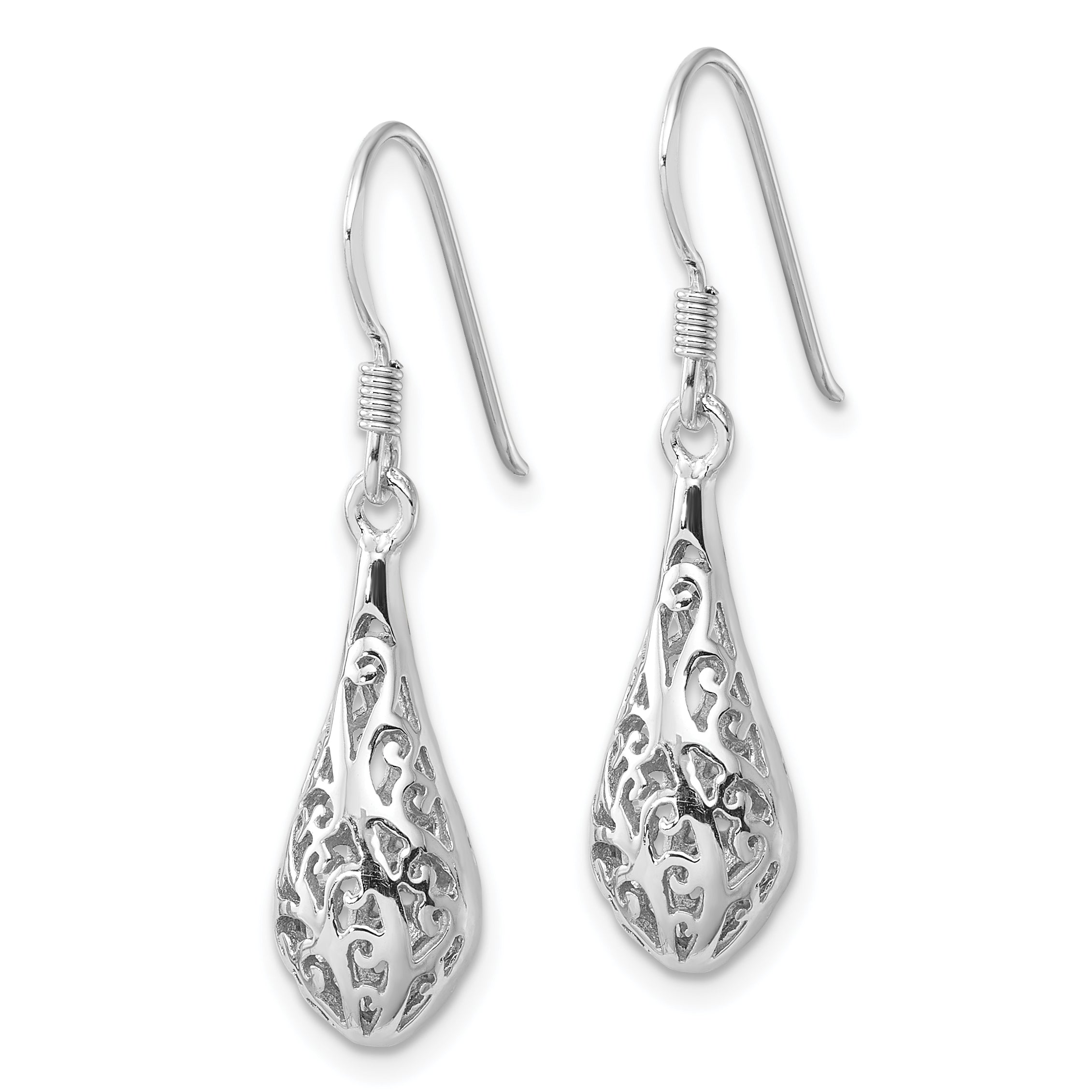Sterling Silver Rhod-plated Polished Puffed Filigree Design Earrings Secondary image