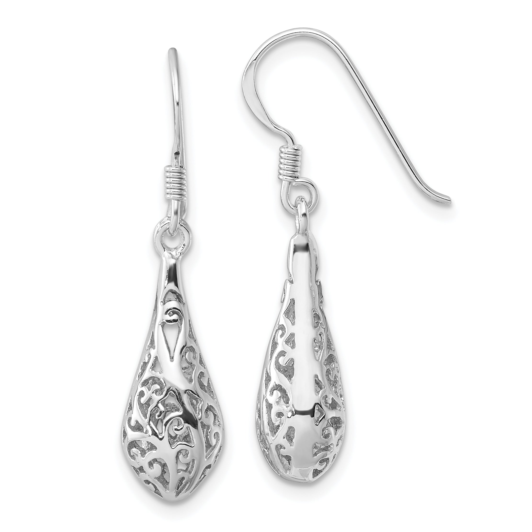 Sterling Silver Rhod-plated Polished Puffed Filigree Design Earrings Main image