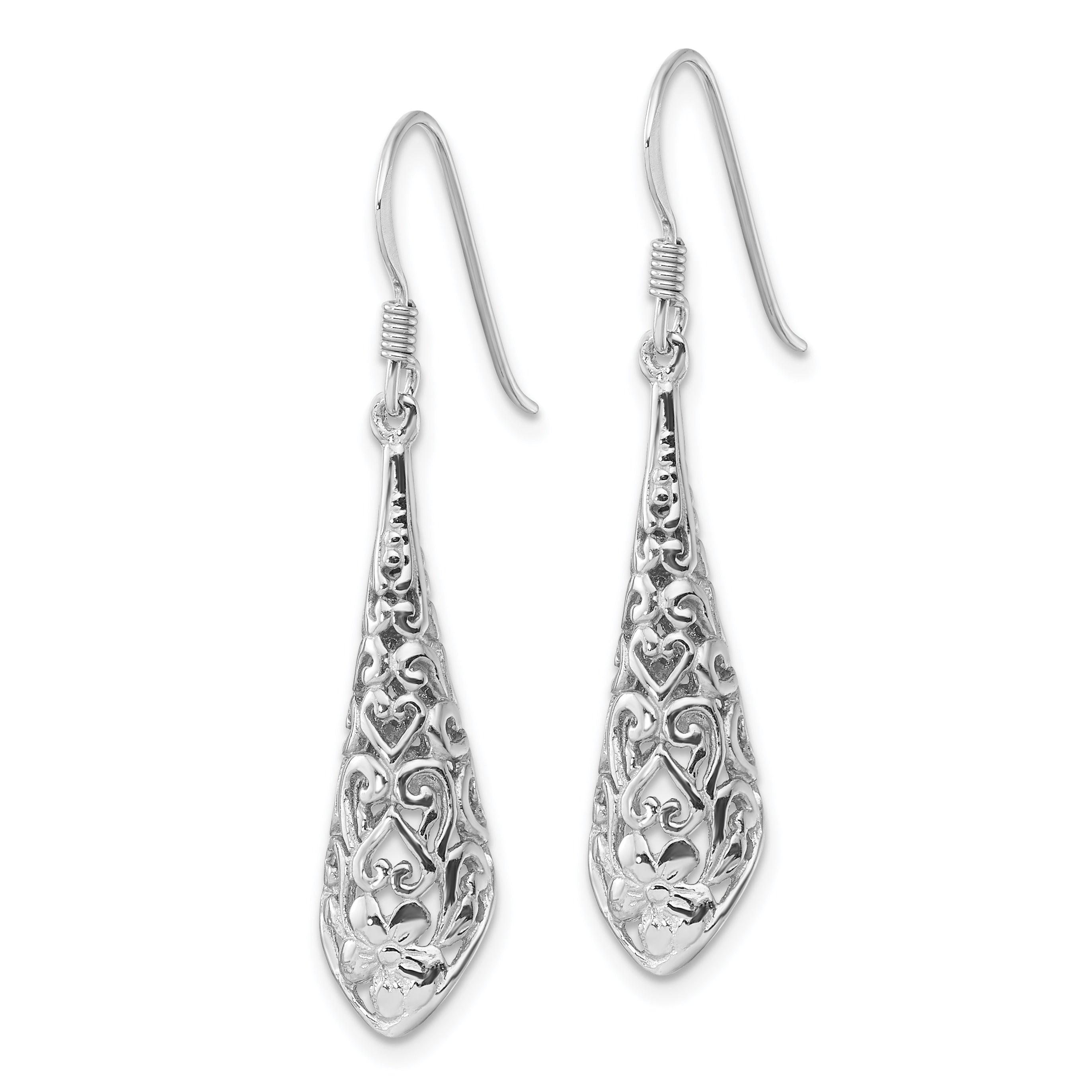 Sterling Silver Rhod-plated Polished Puffed Filigree Flower Earrings Secondary image